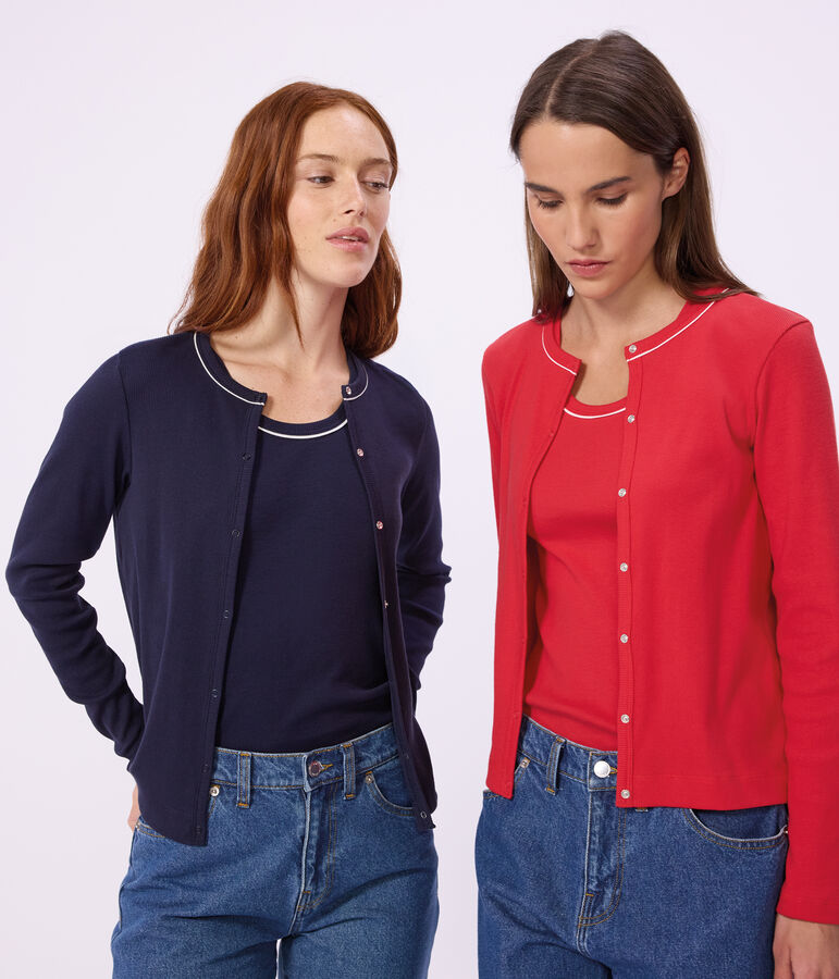 Cardigan femme en coton uni rouge