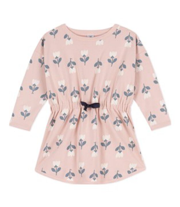 Robe manches longues molleton imprim&eacute; enfant fille rose/multicouleur