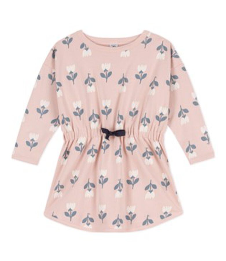 Robe manches longues molleton imprim&eacute; enfant fille rose/multicouleur