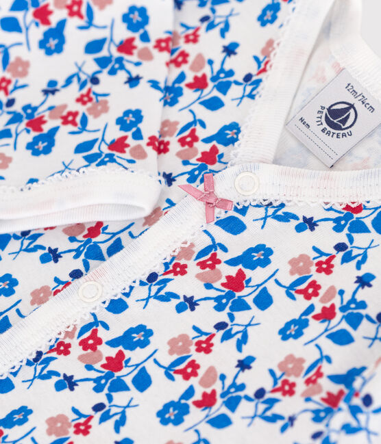 Katoenen babypyjama zonder voetjes met bloemenprint wit MARSHMALLOW/wit MULTICO