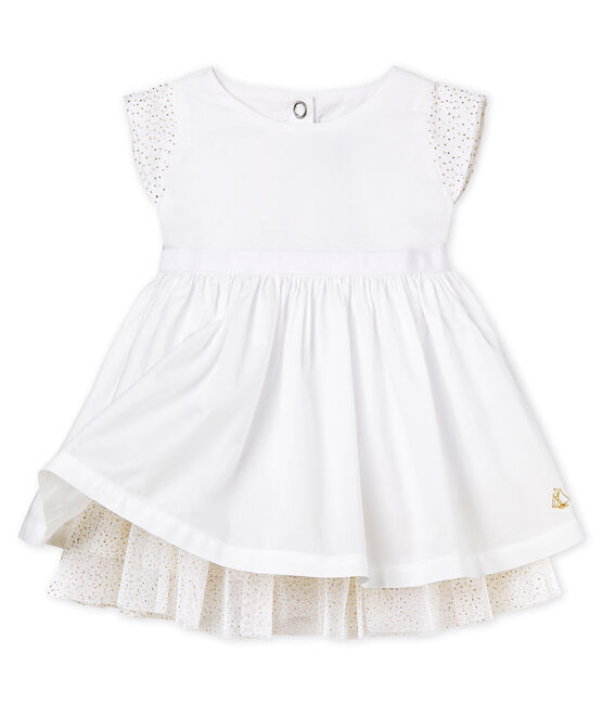 Robe manches courtes de cérémonie bébé fille blanc ECUME