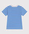 Katoenen kinder-T-shirt met korte mouw en streepjes blauw PORCELANA/ MARSHMALLOW