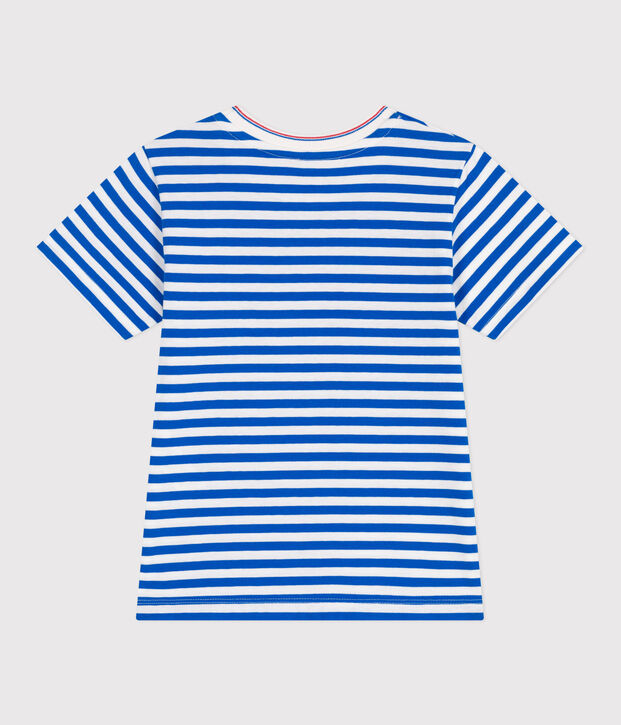 Tee-shirt enfant en coton manches courtes &agrave; rayures bleu/blanc