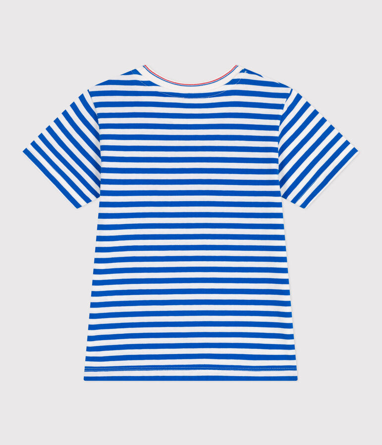 Teeshirt enfant en coton manches courtes &agrave; rayures bleu/blanc