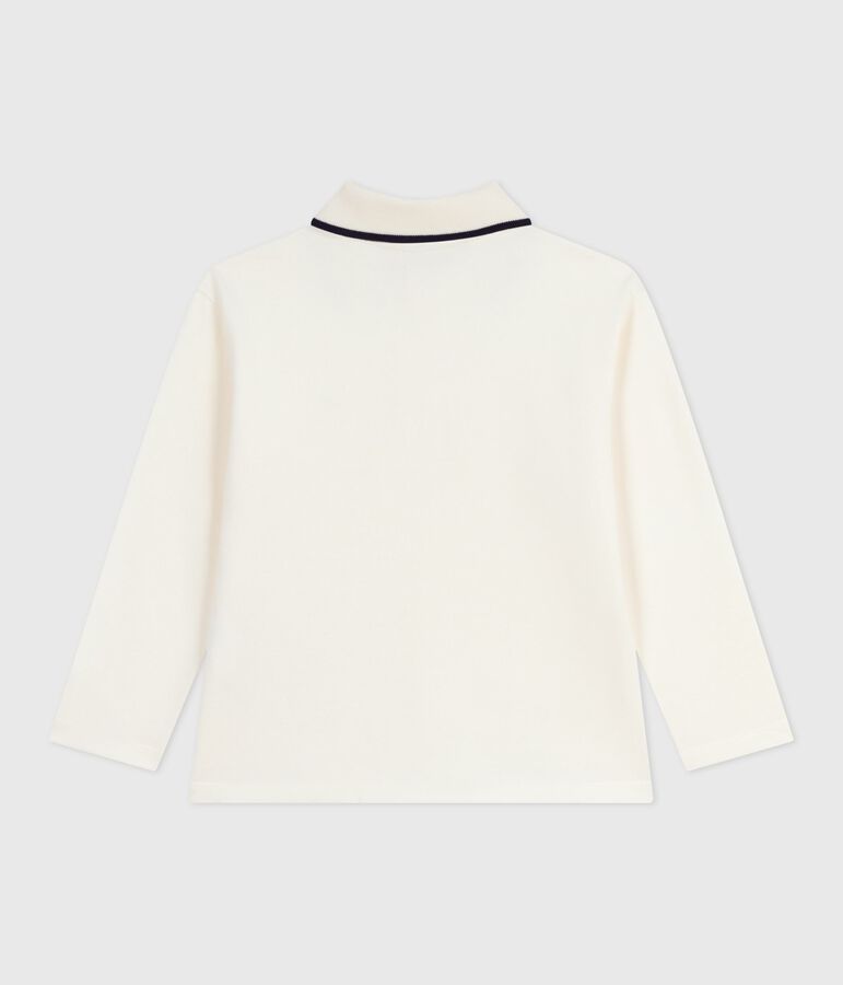 Polo enfant en coton &agrave; manches longues imprim&eacute; &eacute;cru