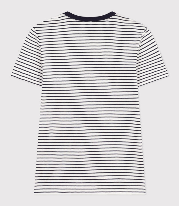 Tee-shirt l'Iconique en coton ray&eacute; femme blanc/bleu