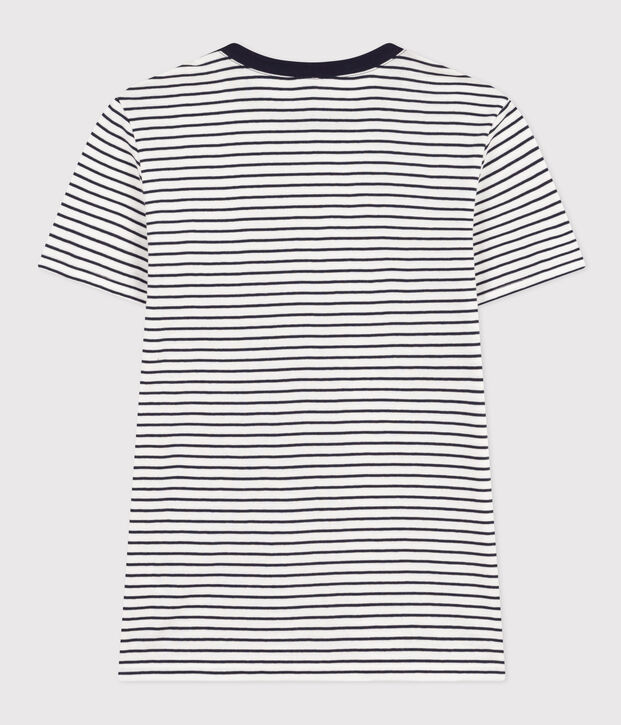 Tee-shirt l'Iconique en coton ray&eacute; femme blanc/bleu