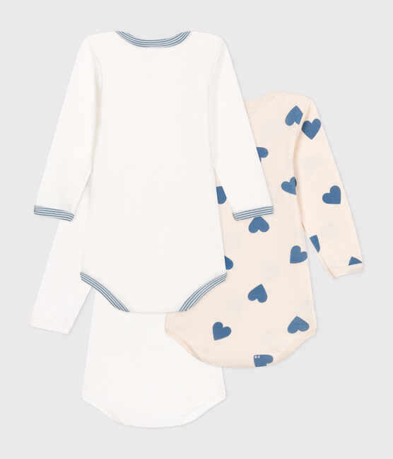 Lot de 3 bodies manches longues cœurs bleu en coton bébé variante 1