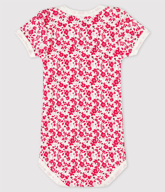 Rompertje met korte mouwen meisjes wit MARSHMALLOW/roze FLASHY