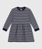 Meisjesjurk met lange mouwen in katoen blauw SMOKING/wit MARSHMALLOW