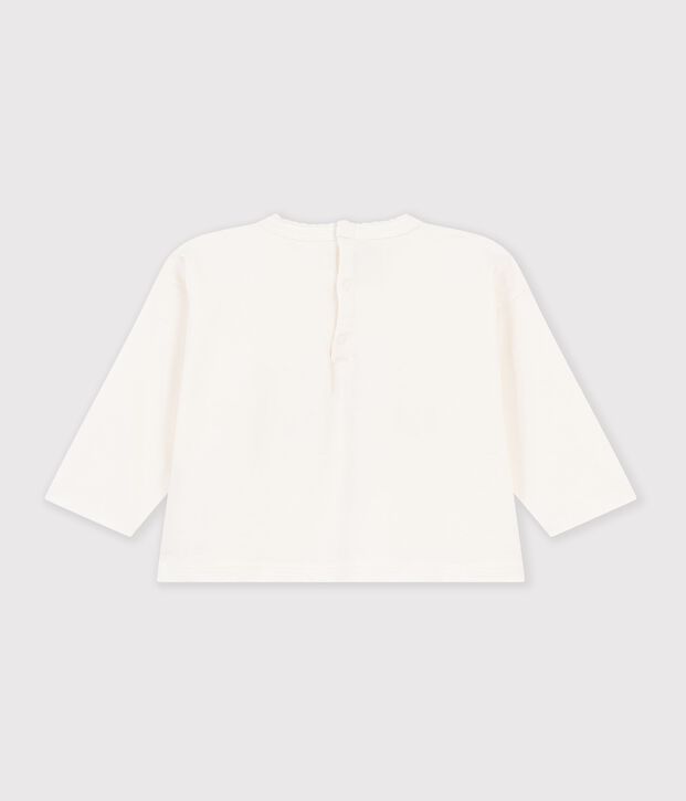 Tee-shirt b&eacute;b&eacute; en coton manches longues uni &agrave; motif blanc cass&eacute;