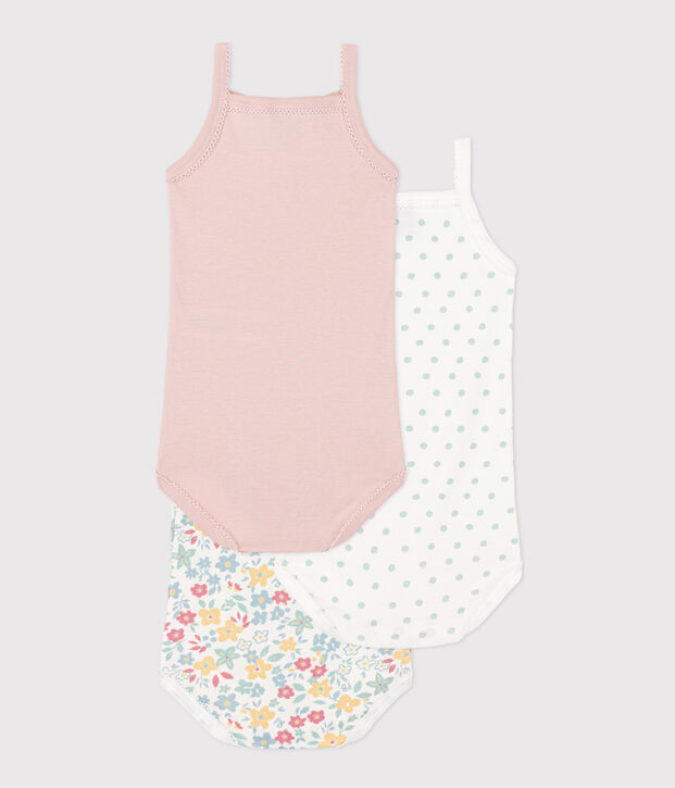 Set van 3 body's met bandjes en bloemetjes in katoen multicouleur
