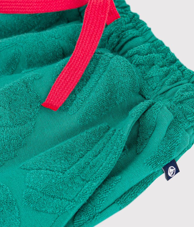 Korte kinderbermuda van effen katoen met print groen