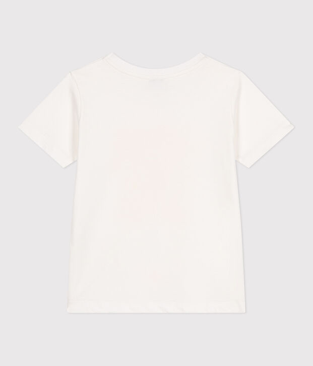 Tee-shirt enfant en coton manches courtes imprim&eacute; blanc/jaune