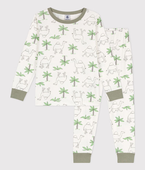 Katoenen pyjama met dromedarisprint voor kleine meisjes en jongens wit MARSHMALLOW/wit MULTICO