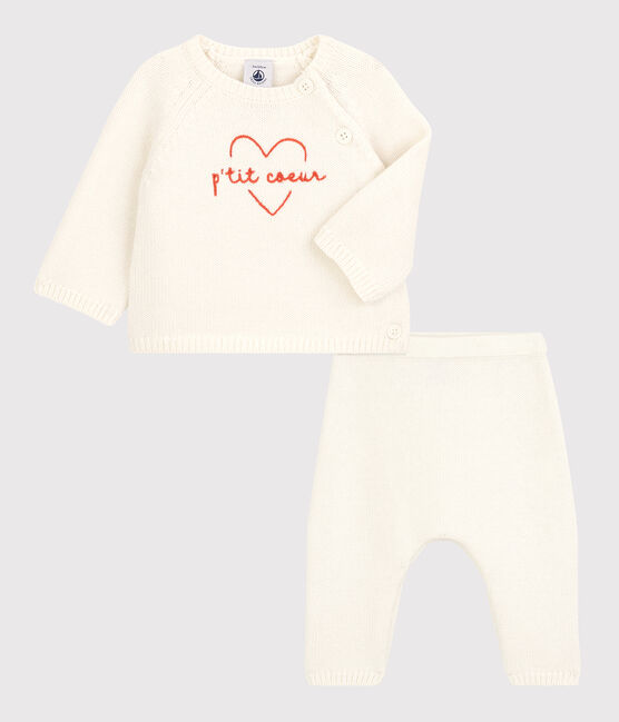 Ensemble 2 pièces bébé en tricot laine et coton blanc MARSHMALLOW