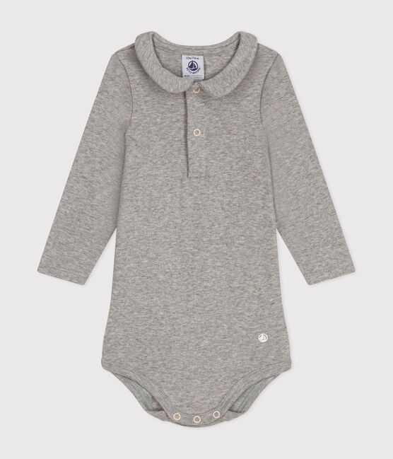 Katoenen body met lange mouwen enkraagje voor baby's grijs CHATON CHINE