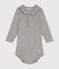 Katoenen body met lange mouwen enkraagje voor baby's grijs CHATON CHINE
