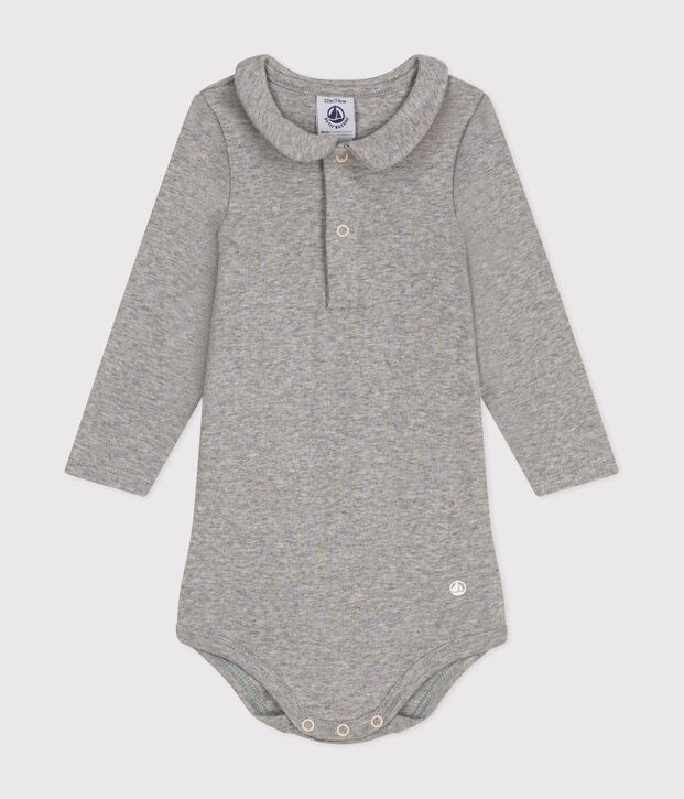 Body manches longues col en coton b&eacute;b&eacute; gris