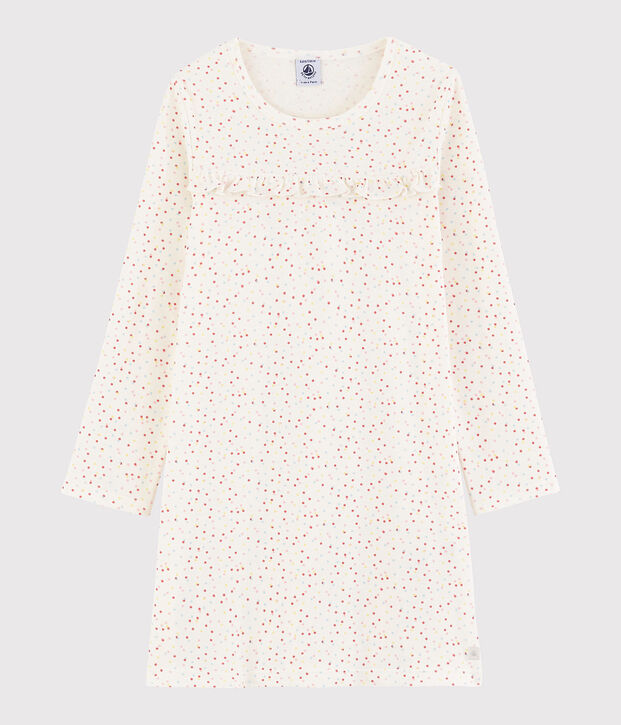 Chemise de nuit pois multico petite fille en coton biologique blanc/multicouleur