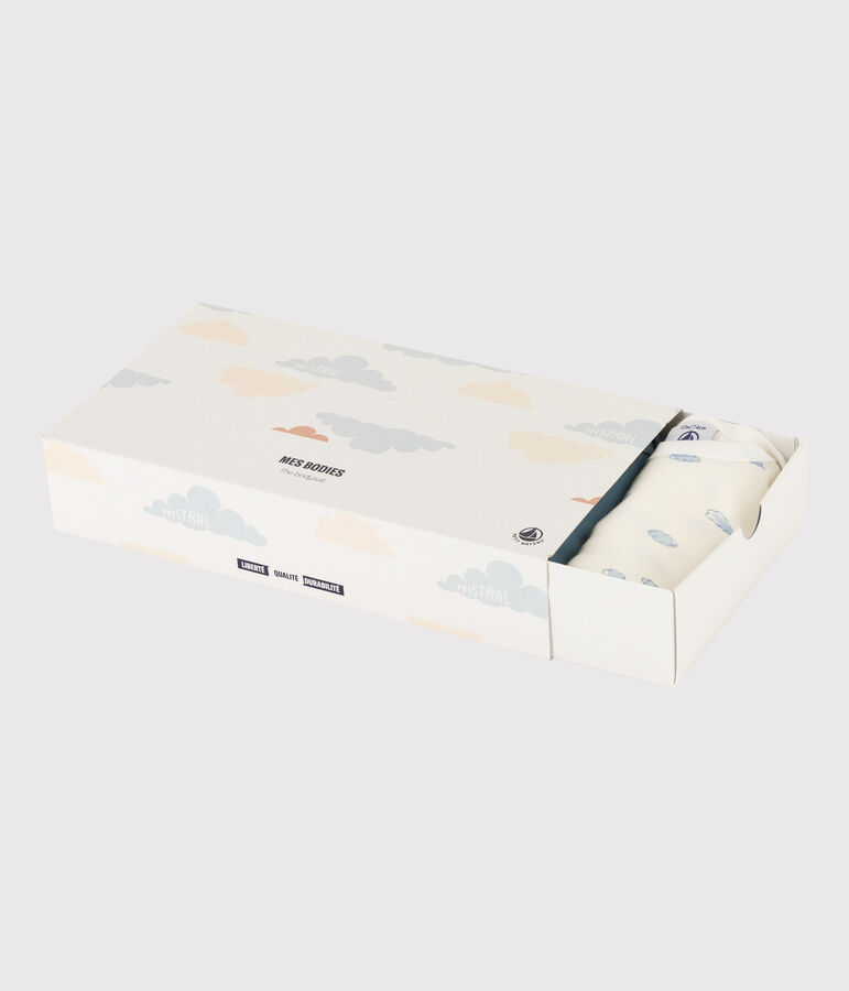 Set van 3 katoenen body's met lange mouwen en wolkenprint multicouleur