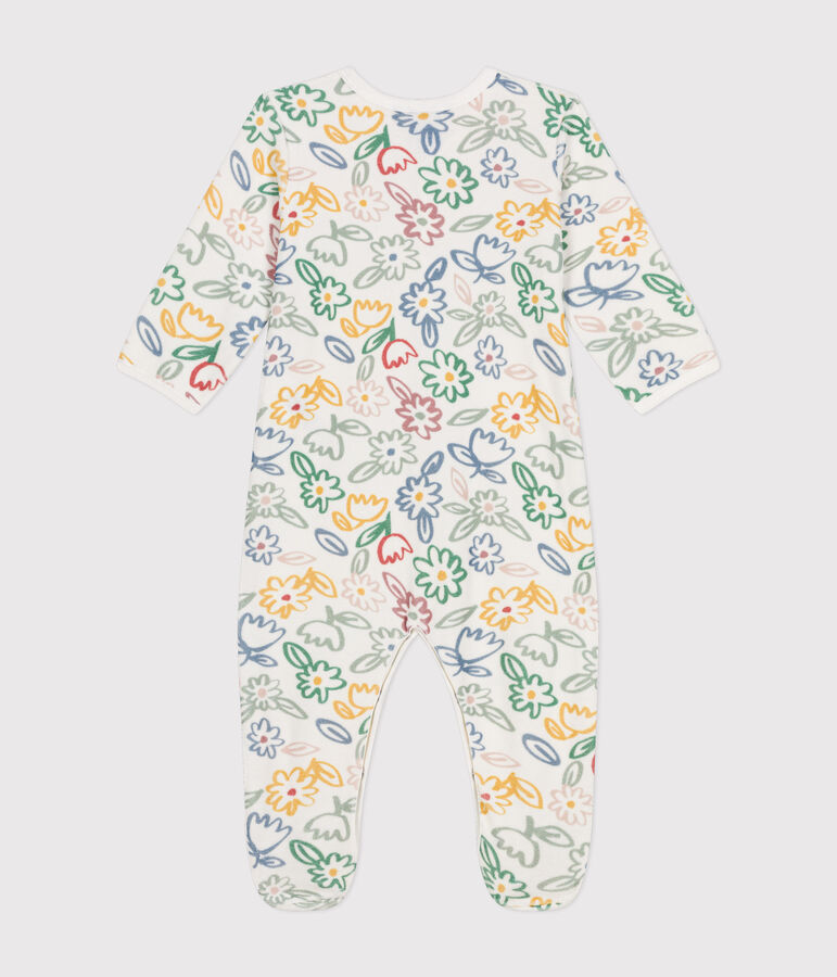 Babypyjama van fluweel met bloemenprint wit MARSHMALLOW/wit MULTICO