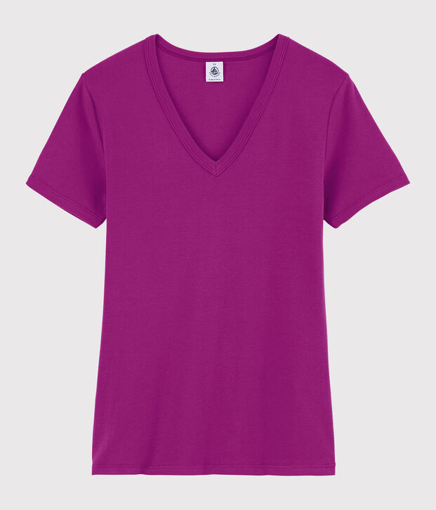 Iconisch katoenen Dames T-shirt met V-hals purper