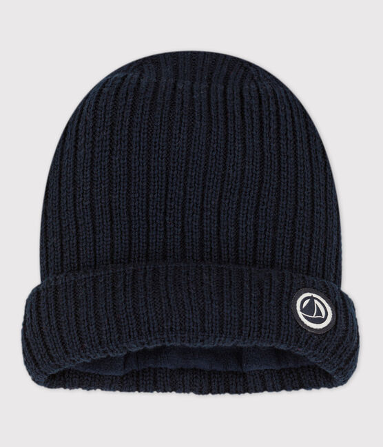 Babymuts van gevoerd tricot en gerecycleerde fleece blauw SMOKING