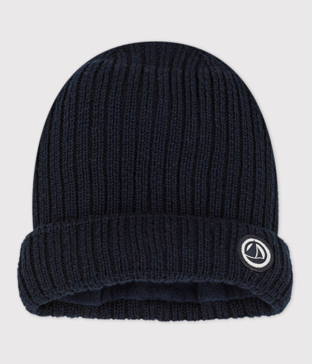 Bonnet b&eacute;b&eacute; en tricot doubl&eacute; en polaire recycl&eacute;e bleu marine