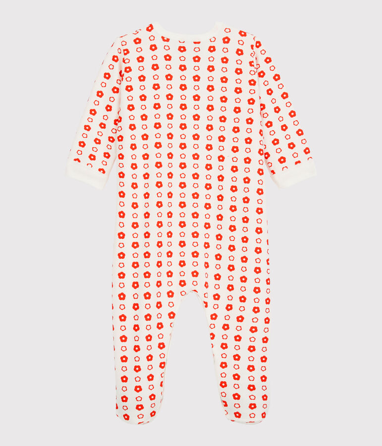 Dors-bien b&eacute;b&eacute; fleurs r&eacute;tro molleton en coton biologique blanc/rouge