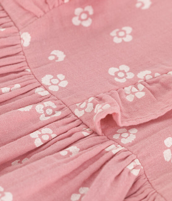 Mouwloze katoenen kinderjurk met bloemenprint roze CHARME/wit MARSHMALLOW