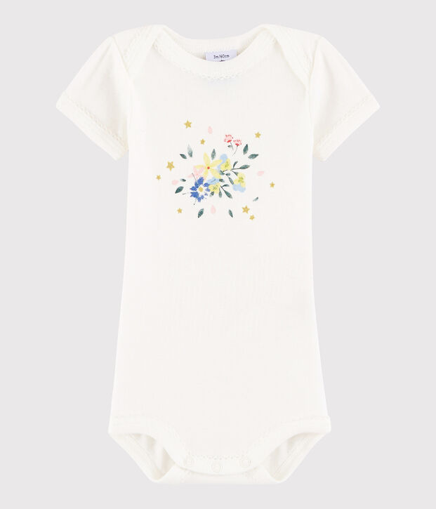 Rompertje met korte mouwen babymeisje wit/roze