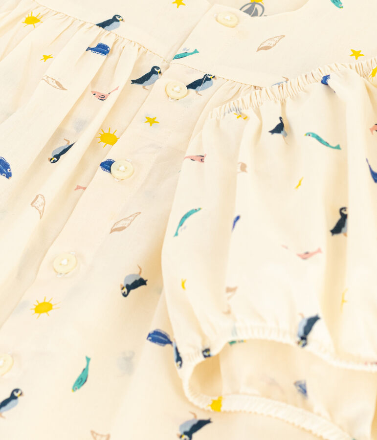 Popeline jurk en bloomer met print voor baby's ecru/multicouleur
