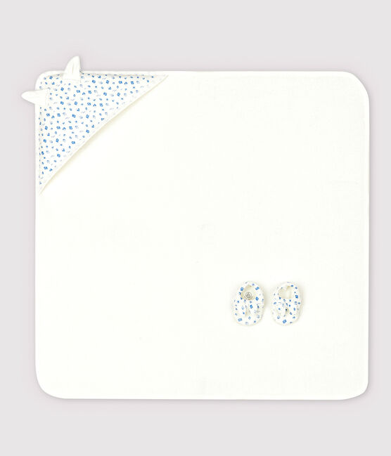 Coffret Carre De Bain Et Chaussons Bebe En Eponge Et Coton Biologique Marshmallow Cool Petit Bateau