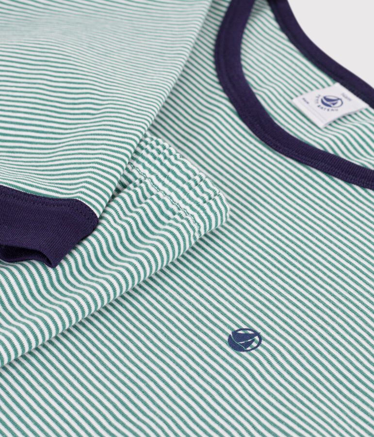 Pyjama enfant en coton &agrave; rayures vert/blanc