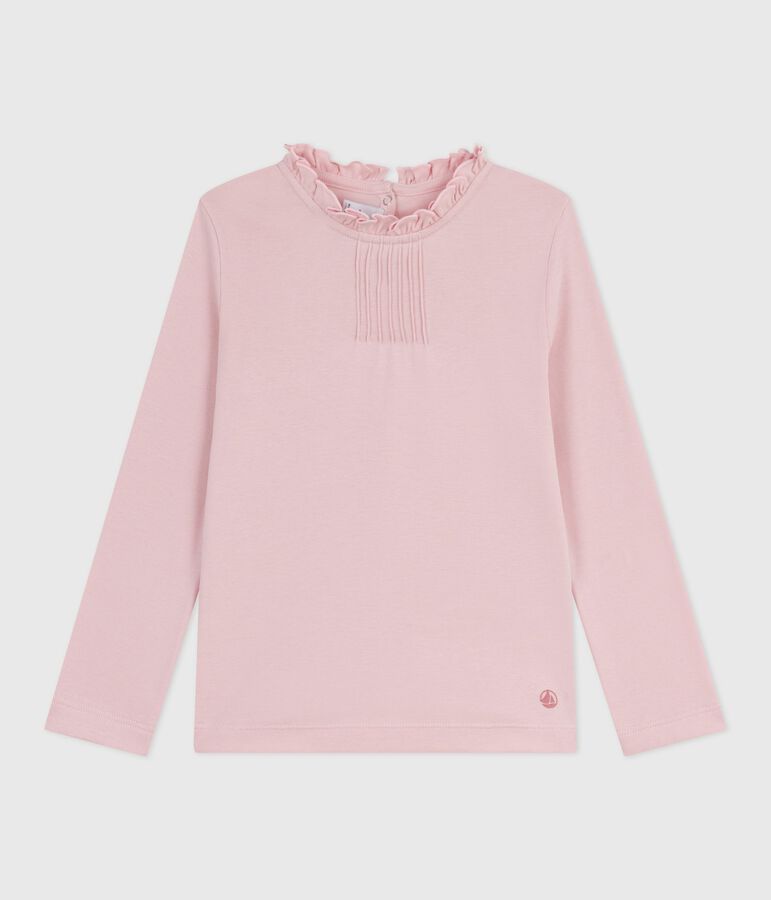 Effen katoenen T-shirt met lange mouwen voor kinderen roze