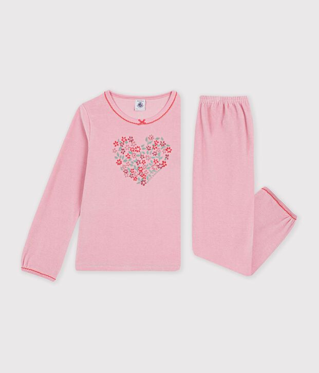 Pyjama enfant en velours &agrave; motif c&oelig;urs rose