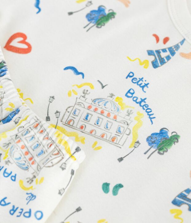 Korte katoenen kinderpyjama met Op&eacute;ra-print wit/multicouleur