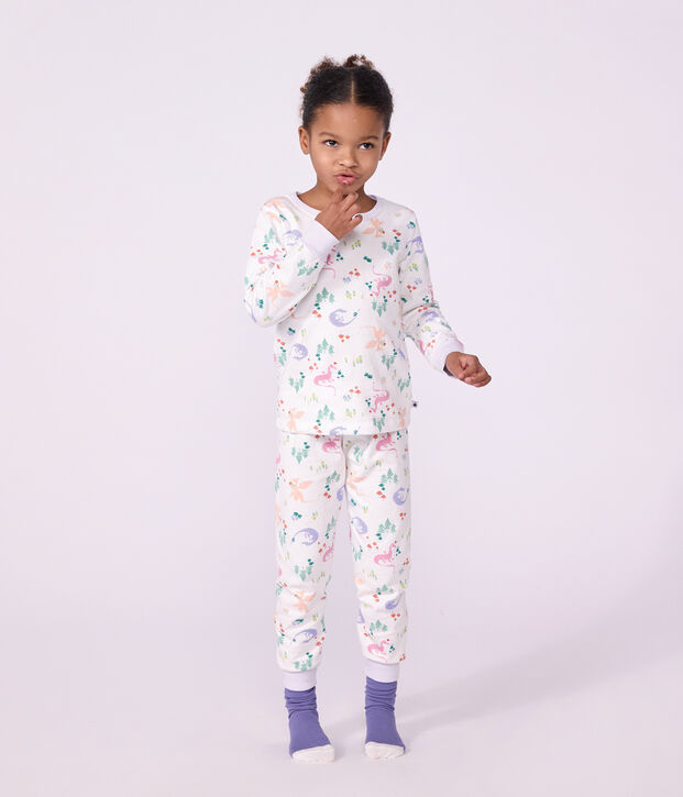 Kinderpyjama van fleece met drakenprint wit/multicouleur