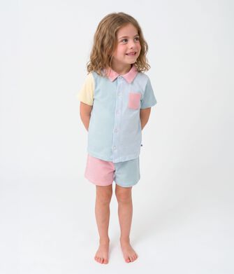 Pyjama short boutonn&eacute; enfant en coton &agrave; rayures