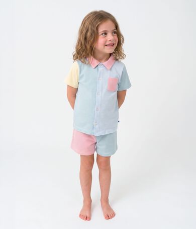 Pyjama short boutonn&eacute; enfant en coton &agrave; rayures