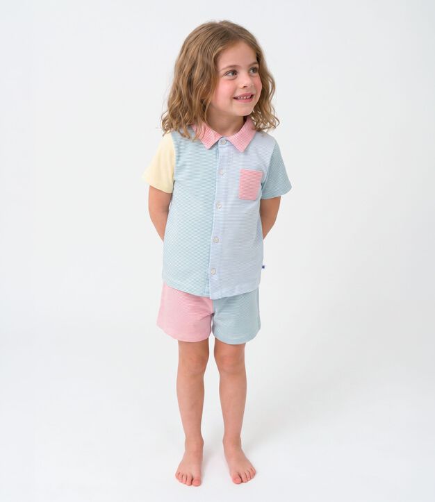 Pyjama short boutonn&eacute; enfant en coton &agrave; rayures blanc/multicouleur