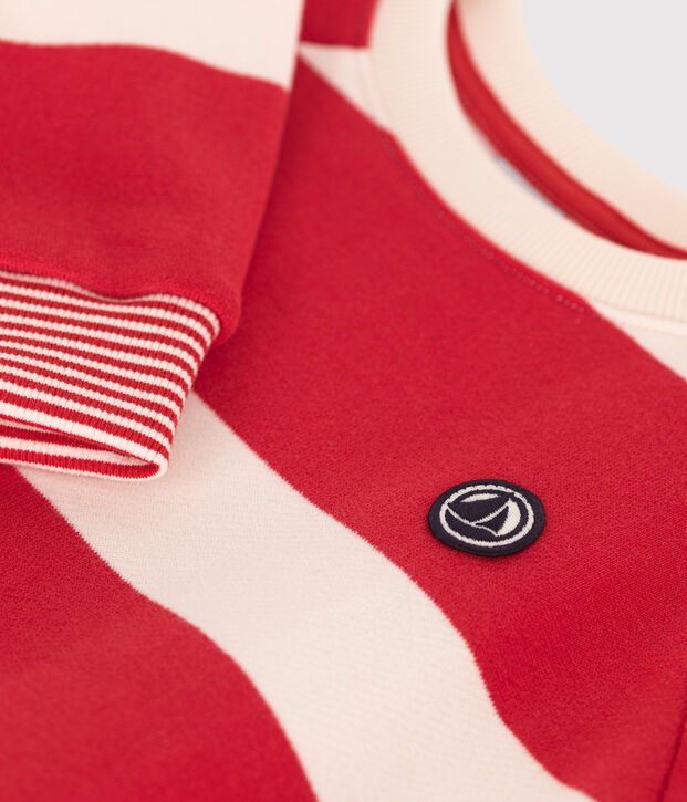 Sweatshirt enfant mixte en coton &agrave; rayures rouge/&eacute;cru