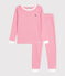 Pyjama enfant en coton jambes très ajustées à rayures rose PEONIA/ MARSHMALLOW
