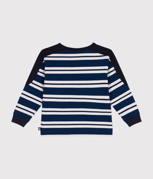 Sweatshirt en coton &eacute;pais enfant gar&ccedil;on bleu/beige