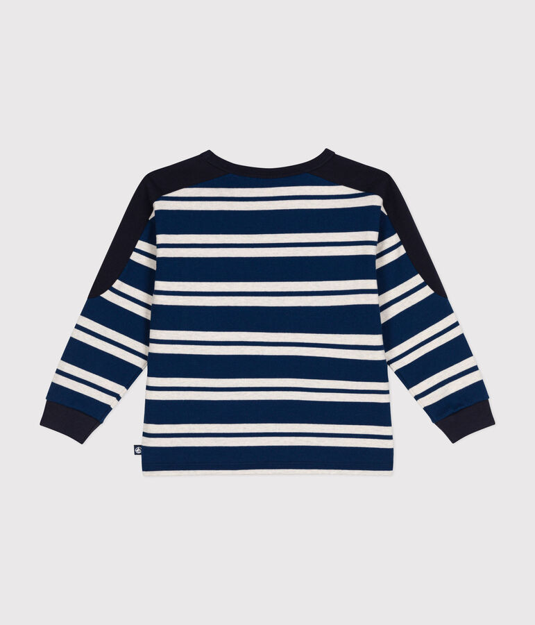 Sweatshirt en coton &eacute;pais enfant gar&ccedil;on bleu/beige