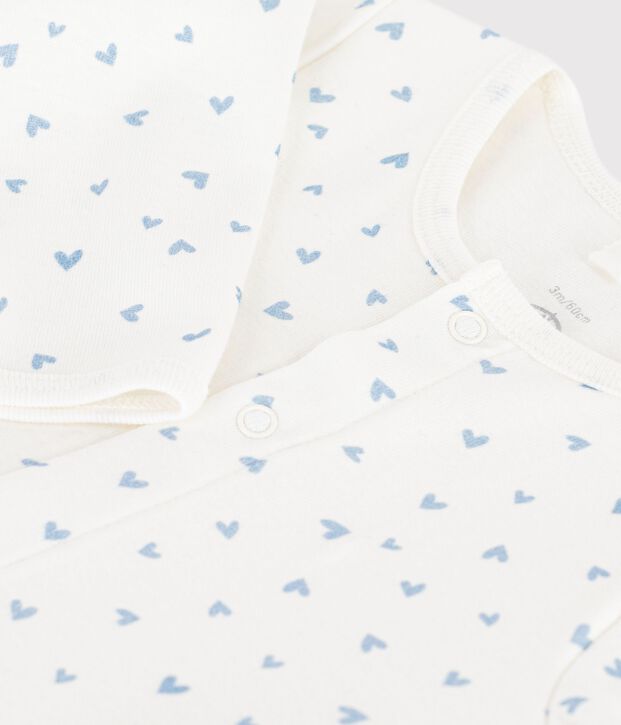 Bodyjama b&eacute;b&eacute; sans pieds en coton imprim&eacute; petit c&oelig;urs bleu/bleu