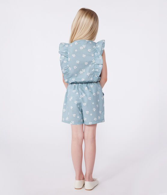 Combinaison enfant en coton sans manche fleurie bleu PAUL/blanc MARSHMALLOW
