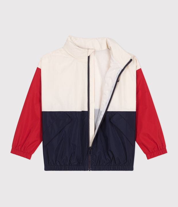 Coupe-vent enfant avec capuche r&eacute;tractable &eacute;cru/multicouleur
