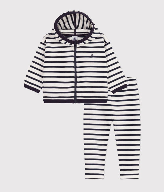 Ensemble rayé marinière en jersey épais bébé blanc MARSHMALLOW/bleu SMOKING